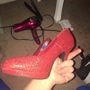 Red glitter heels